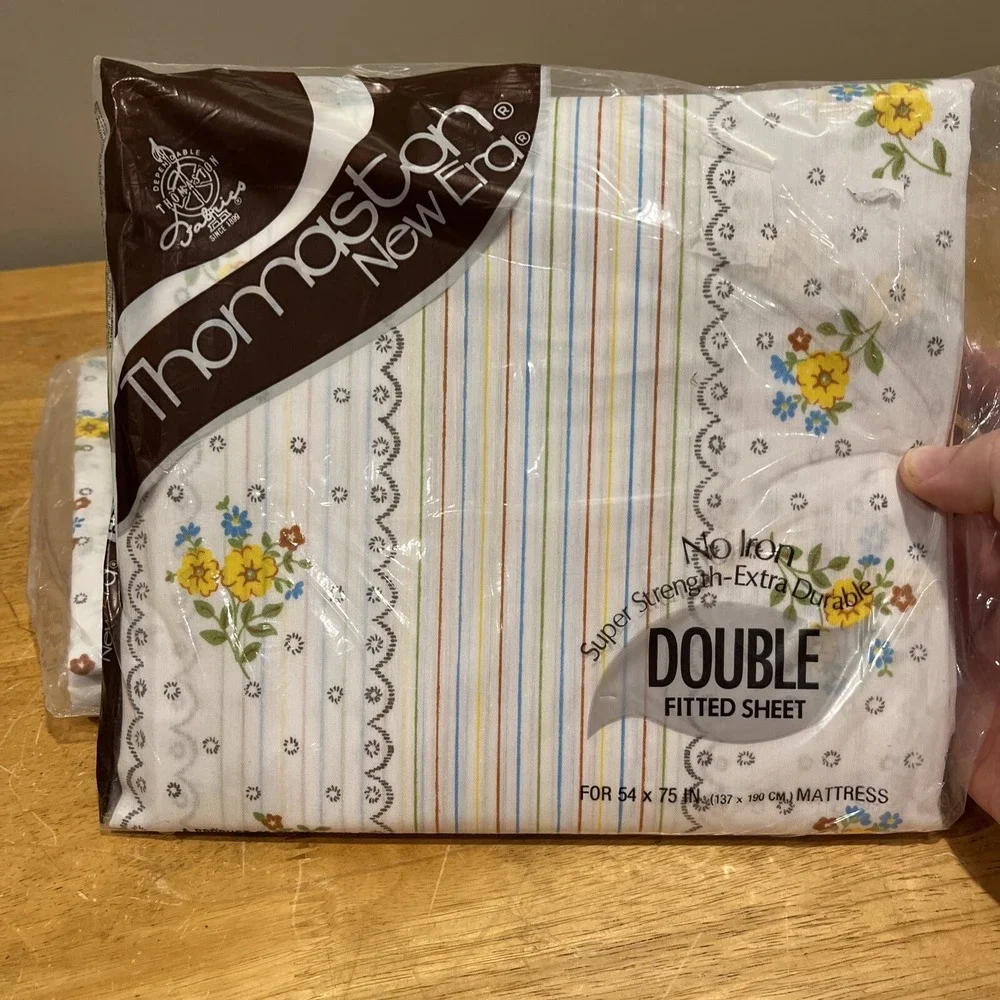 2 New Old Stock Vtg THOMASTON No Iron Sheet Flat & Fitted Floral USA DOUBLE FULL